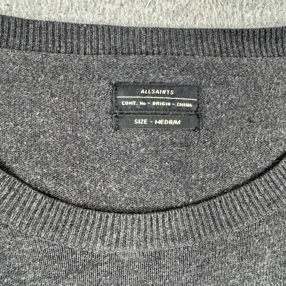 AllSaints Sweater Men's Medium Gray Ribbed Knit Elbow Patch Long Sleeve‎ Preppy